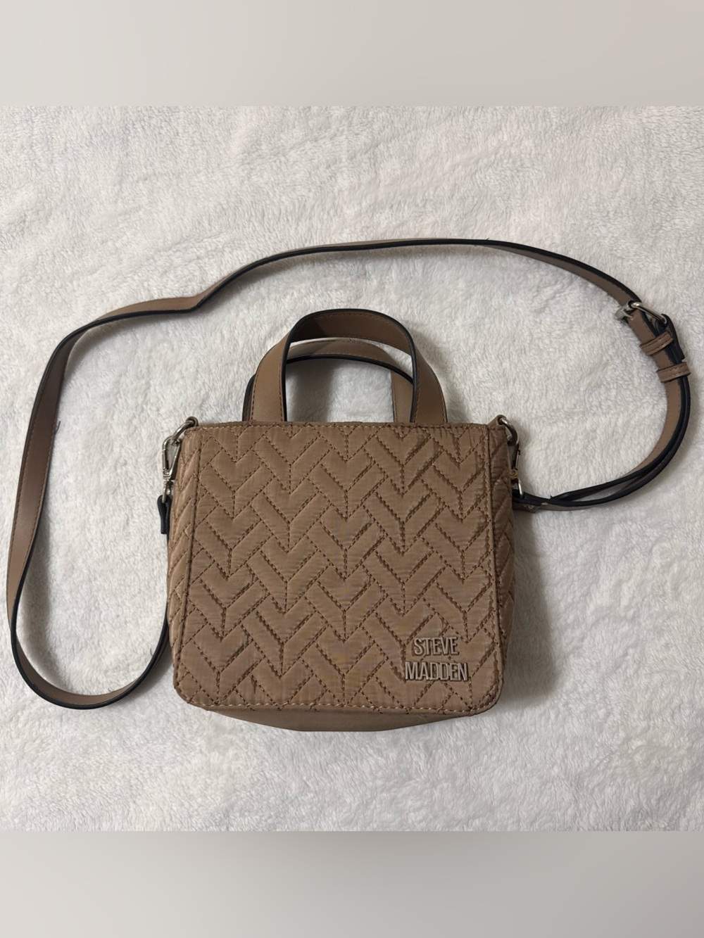 Steve Madden Taupe Quilted Crossbody Bag